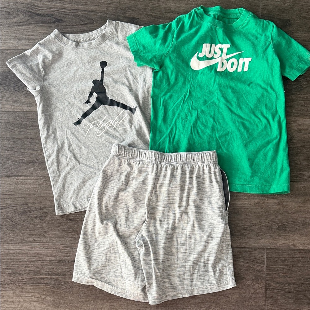 3pc bundle lot Nike Green Tee & Jordan Logo shirts basketball shorts sz 8
